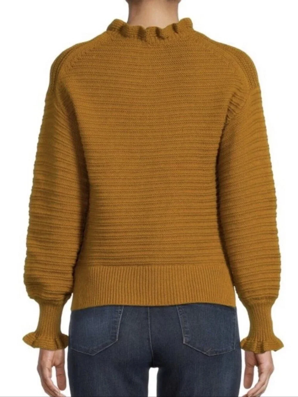 MADEWELL  Ruffle Merino Wool Blend Sweater Gold